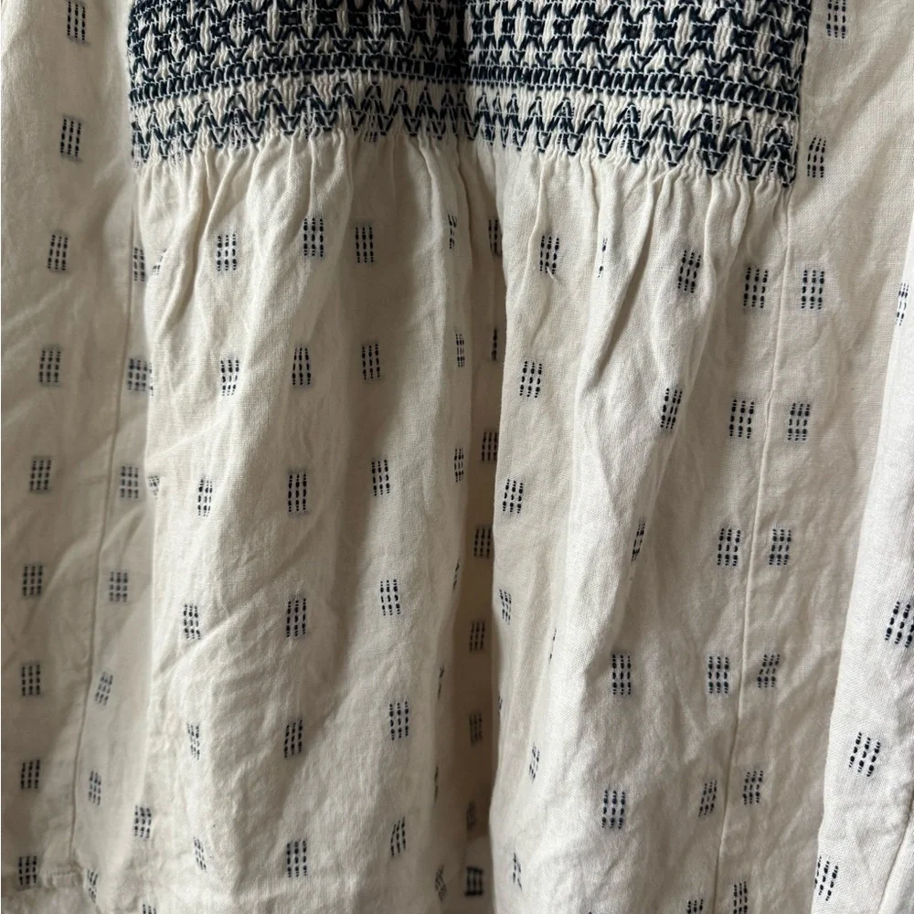 Madewell Cream and Black Textured peasent blouse